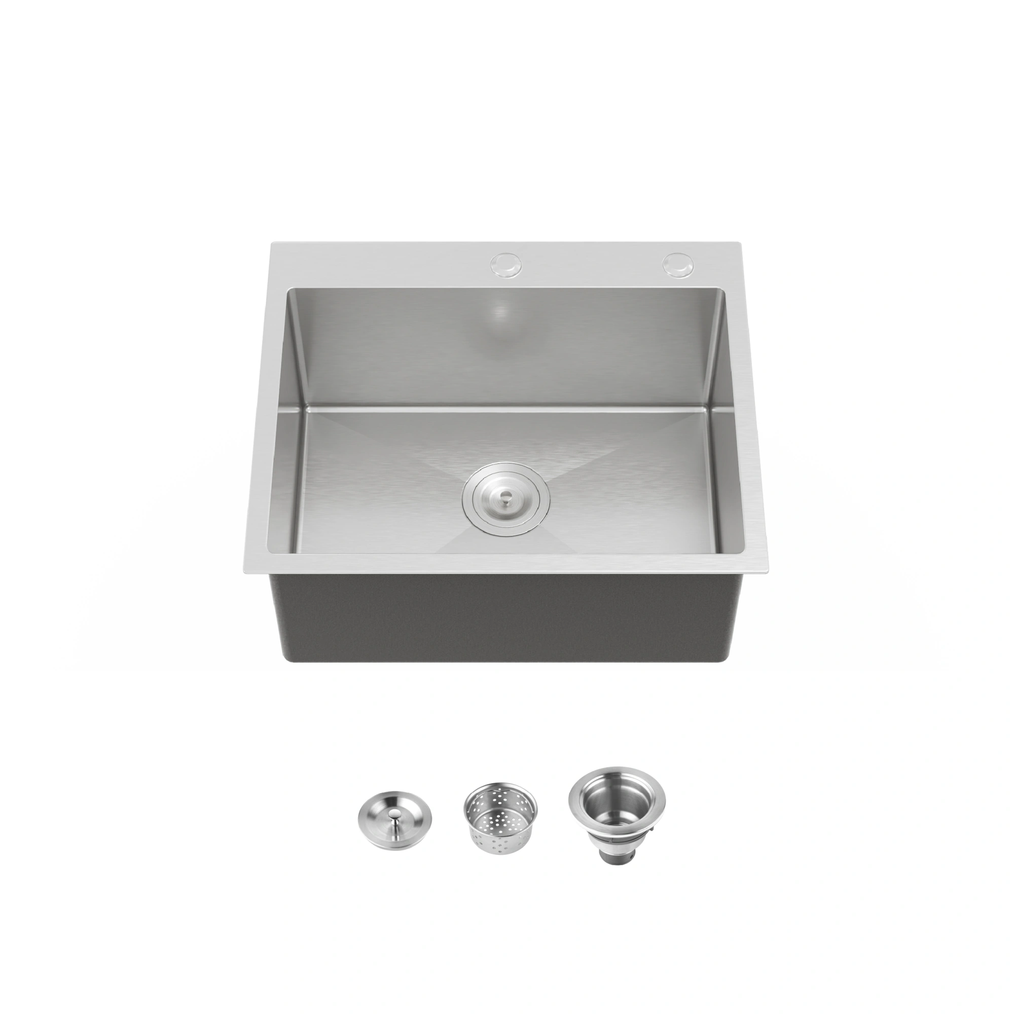 Stainless Steel Kitchen Sink 23x19 Inch Single Bowl, Handmade Overmount Sink Dark Gray, Includes US Standard Drain & Hook
