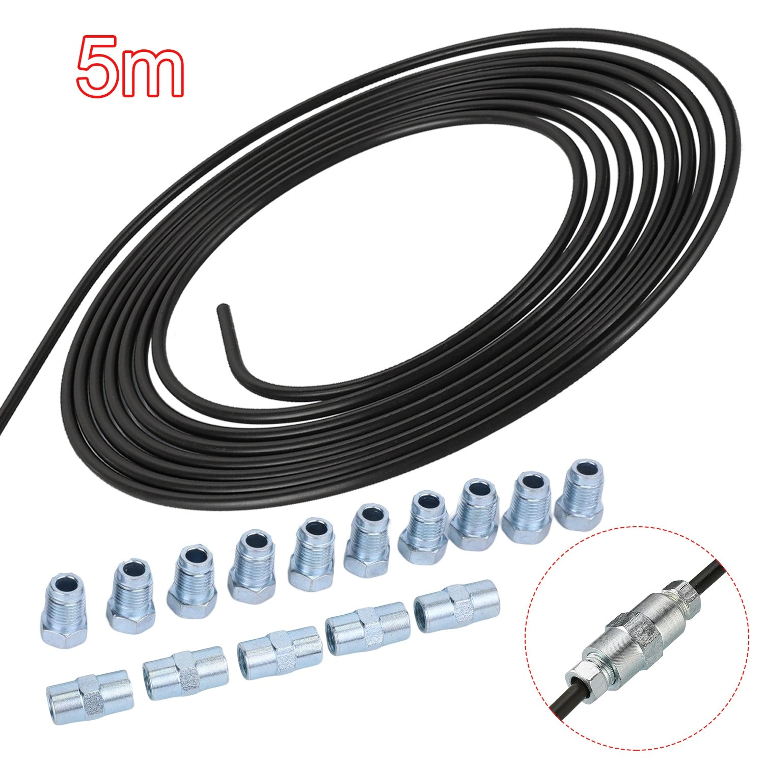 5m Steel Brake Line Hose Pipe 4.75mm + 10 Fittings Nuts + 5 Connectors - Automotive Brake Line Kit view 2