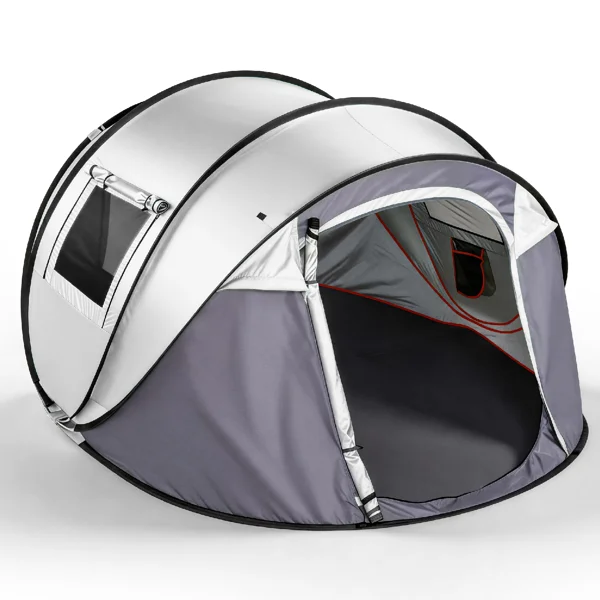 4 Person Pop Up Tent for Camping, Waterproof Instant Family Tent with Front Awning, Automatic Tent Throw Pop Up Instant Flip Pop Tent for Camping, Light Gray view 3