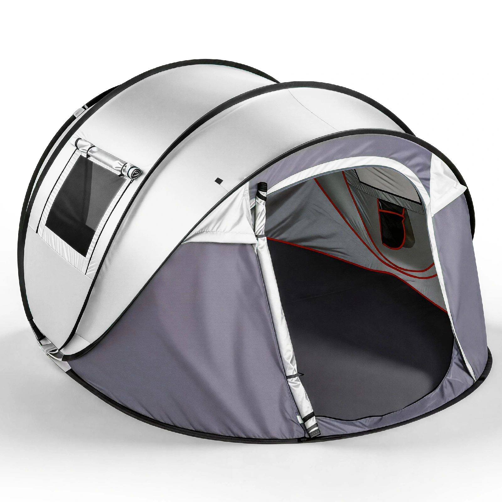 4 Person Pop Up Tent for Camping, Waterproof Instant Family Tent with Front Awning, Automatic Tent Throw Pop Up Instant Flip Pop Tent for Camping, Light Gray view 3