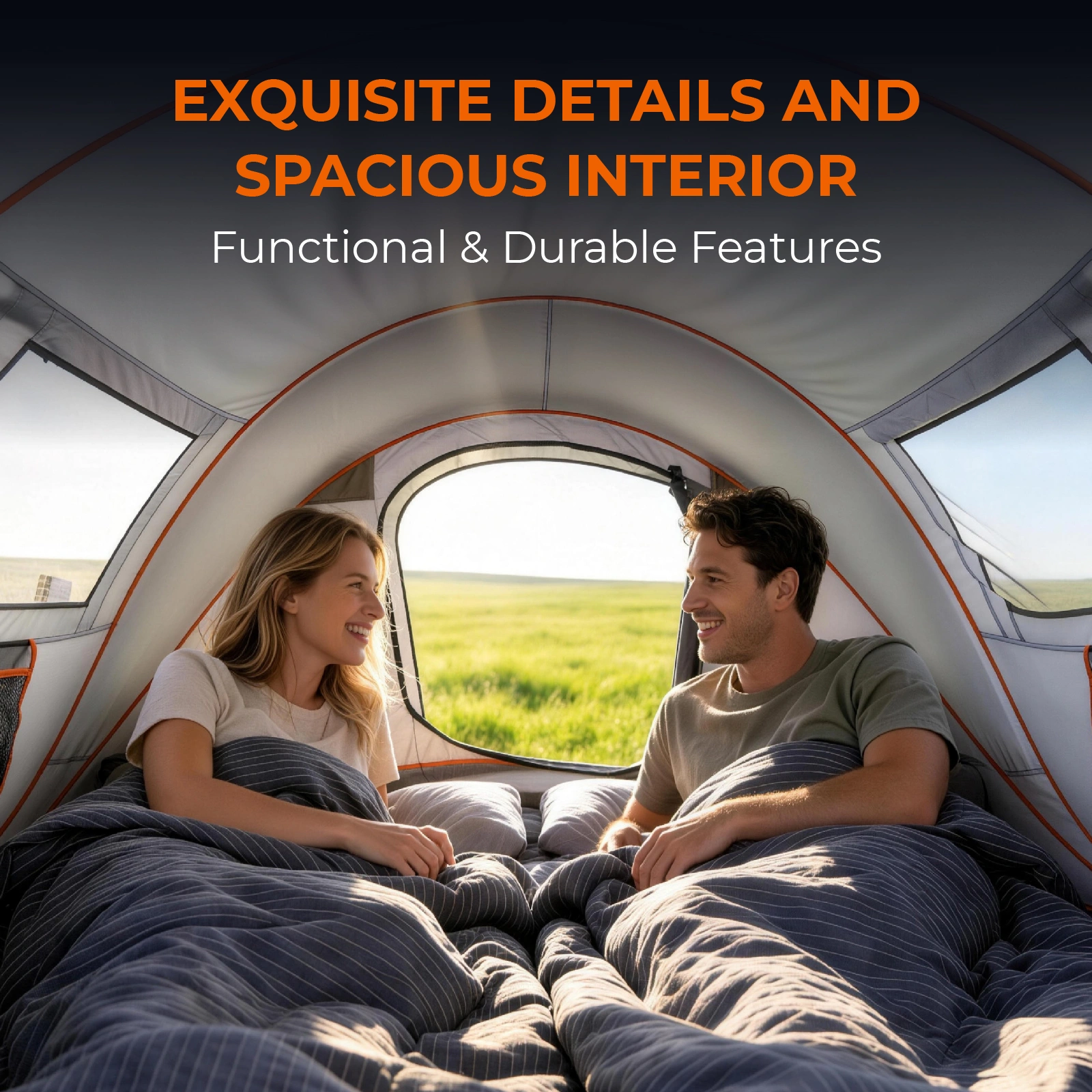 4 Person Pop Up Tent for Camping, Waterproof Instant Family Tent with Front Awning, Automatic Tent Throw Pop Up Instant Flip Pop Tent for Camping, Light Gray view 8