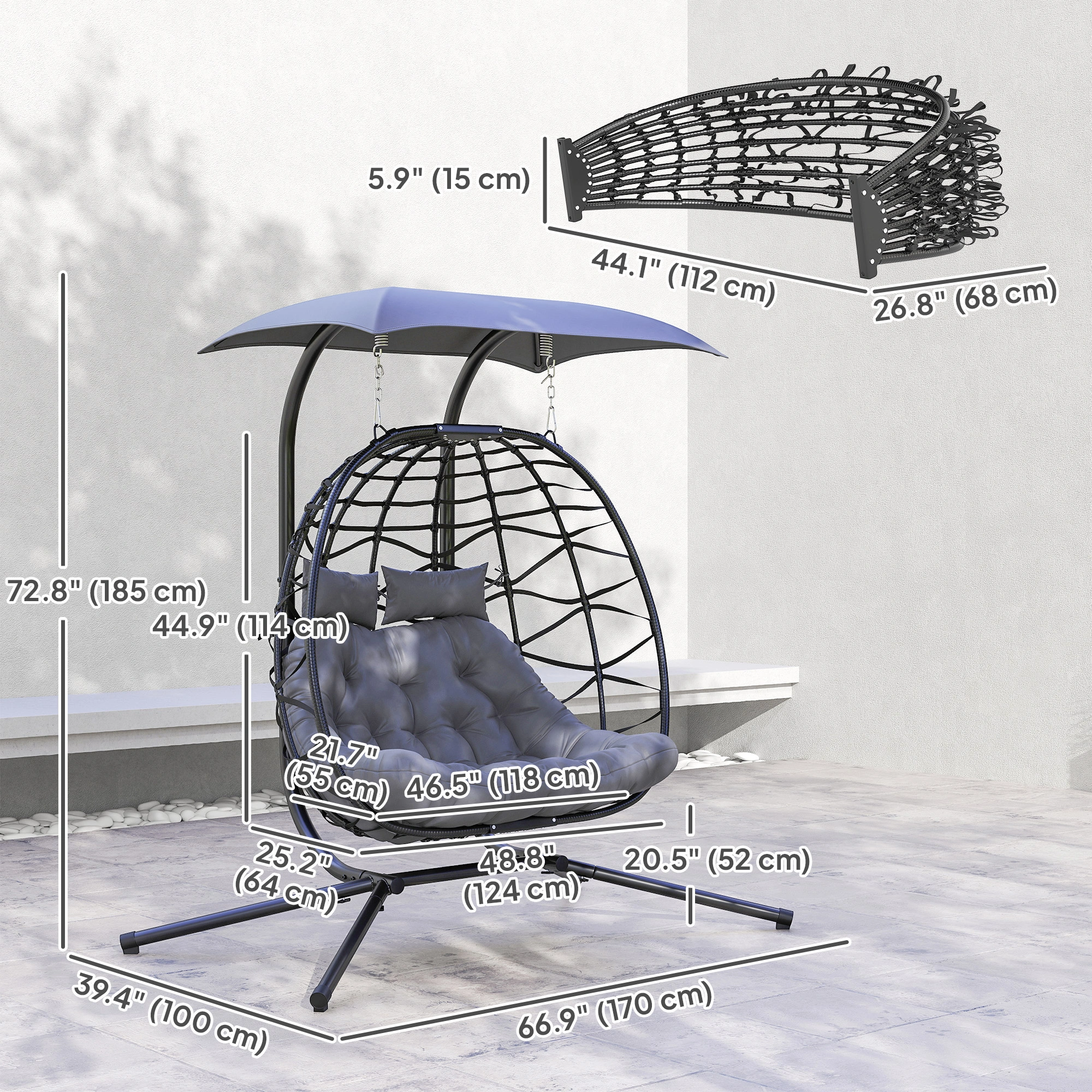 Hammock Chair with Stand Indoor Outdoor Cotton Swing Seat for Porch Garden view 2