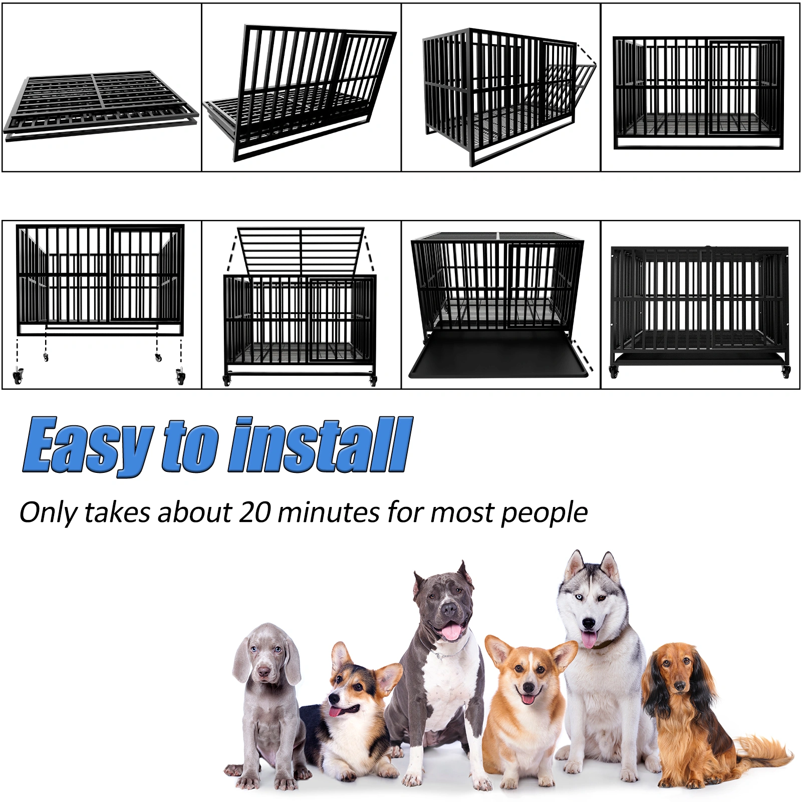 Große Hundekiste Heavy Duty aus legiertem Stahl, unverwüstliche Hundehütte mit abschließbaren Rädern, doppelter Tür und stabilen Schlössern view 3