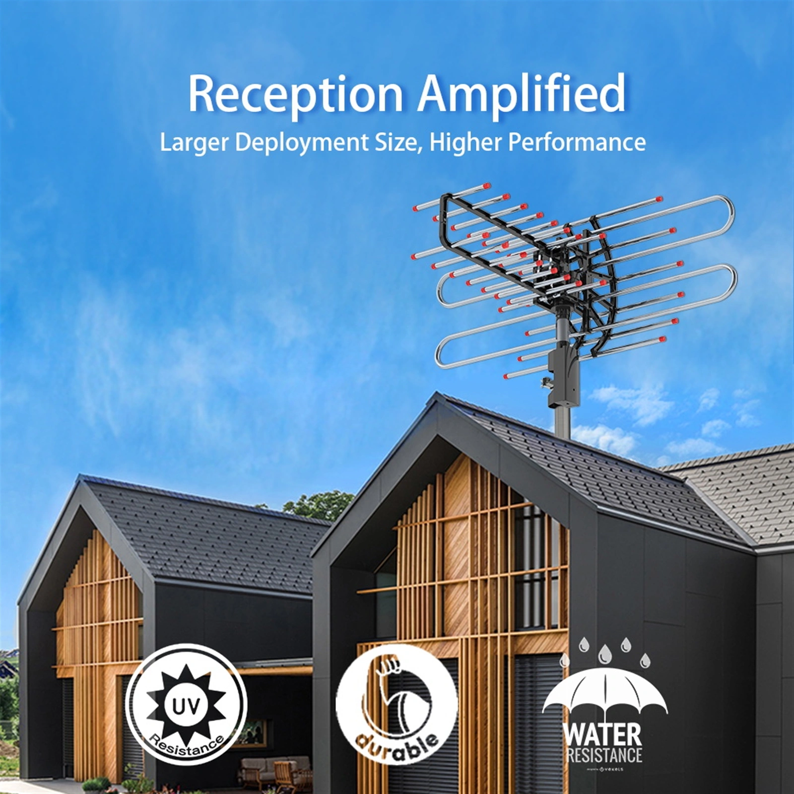 TA-851 Plus 360°Rotation UV Dual Frequency 45-860MHz 22-38dB 42.65ft cable Outdoor Antenna view 10
