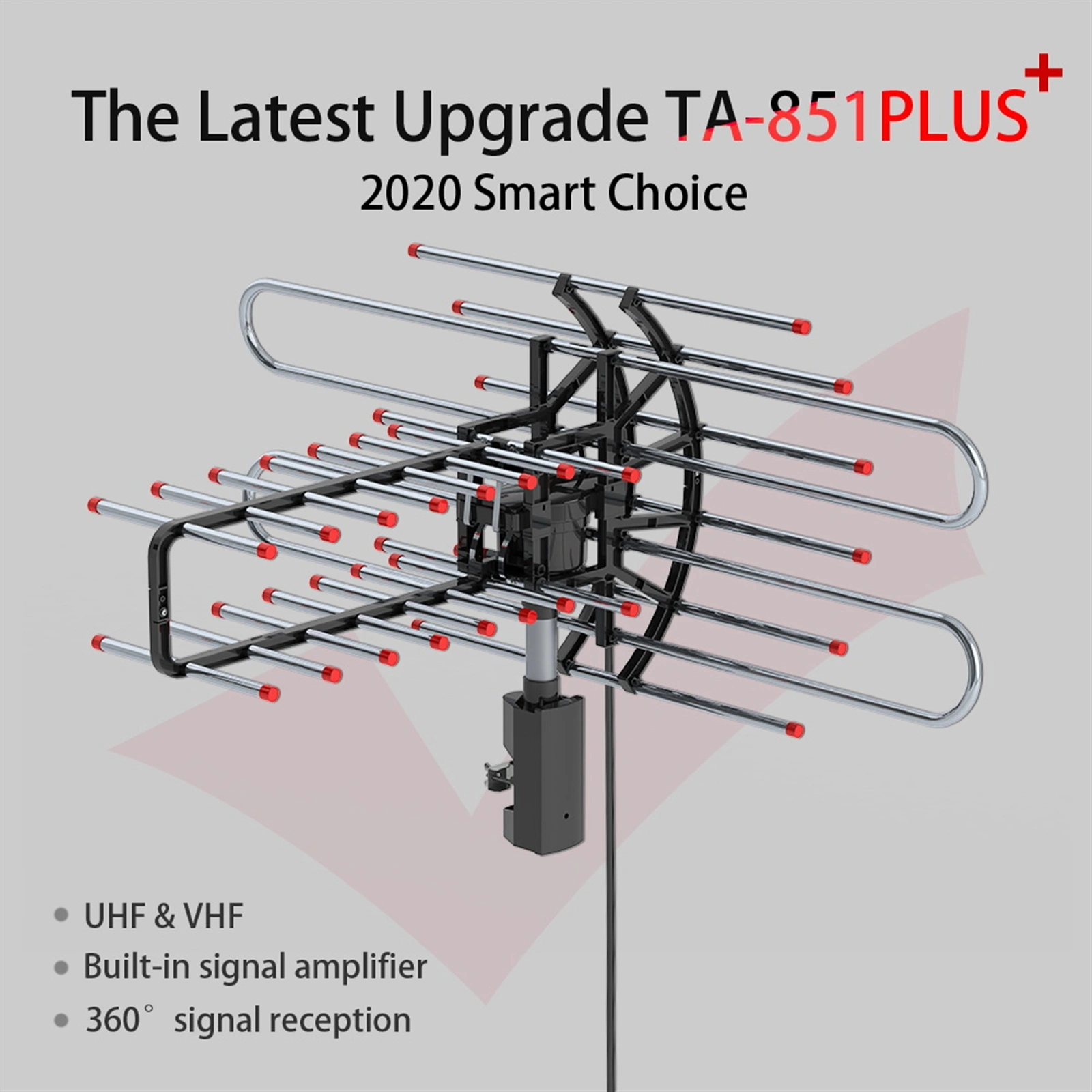 TA-851 Plus 360°Rotation UV Dual Frequency 45-860MHz 22-38dB 42.65ft cable Outdoor Antenna view 2