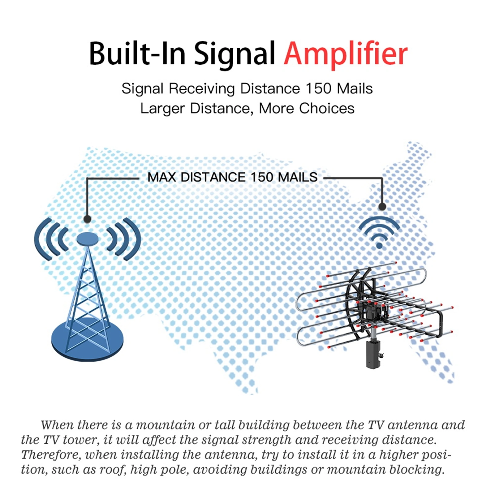 TA-851 Plus 360°Rotation UV Dual Frequency 45-860MHz 22-38dB 42.65ft cable Outdoor Antenna view 6
