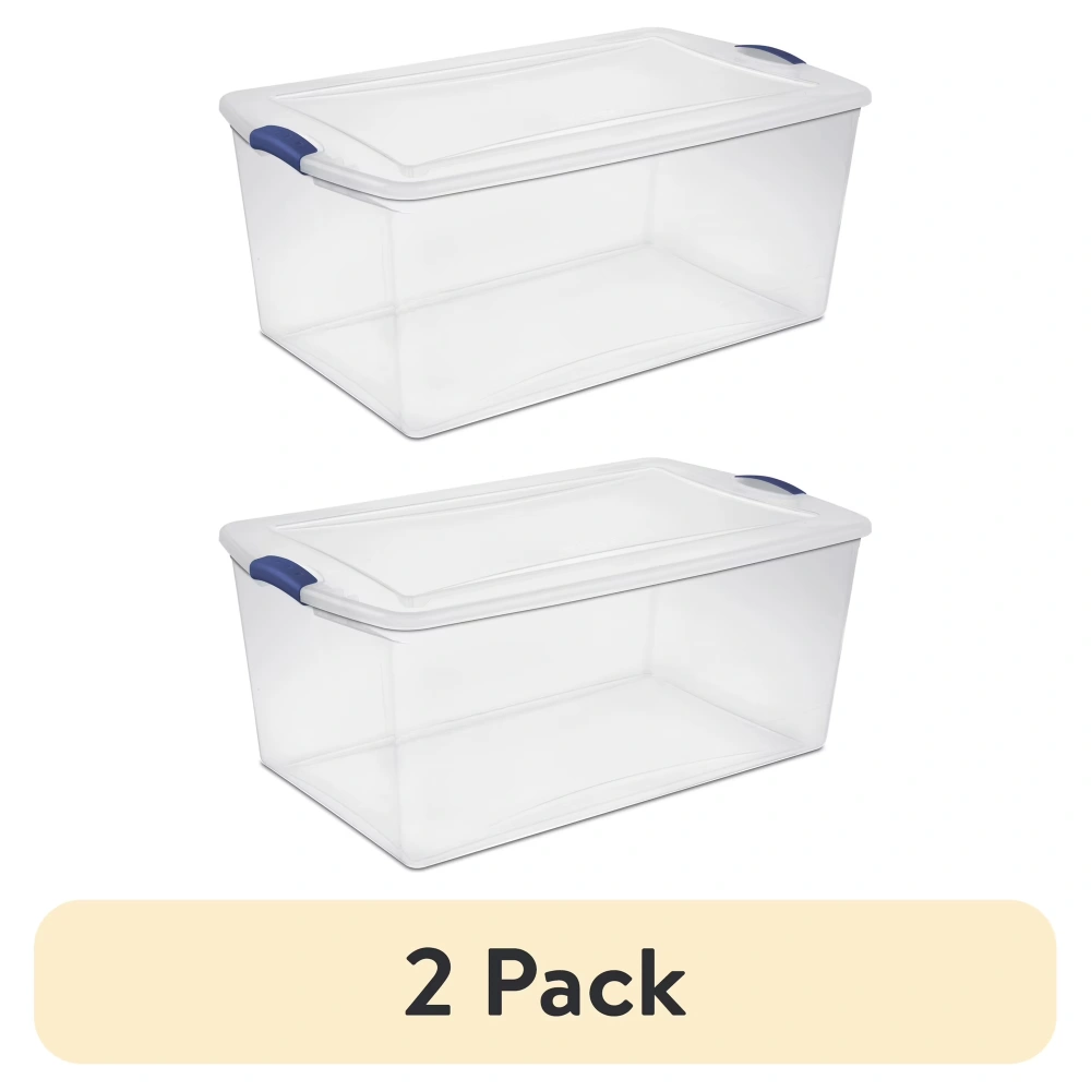 (2 pack)105 Quart Extra-Large Latching Storage Bin, Clear Plastic Storage Container with Latch Lid, Blue