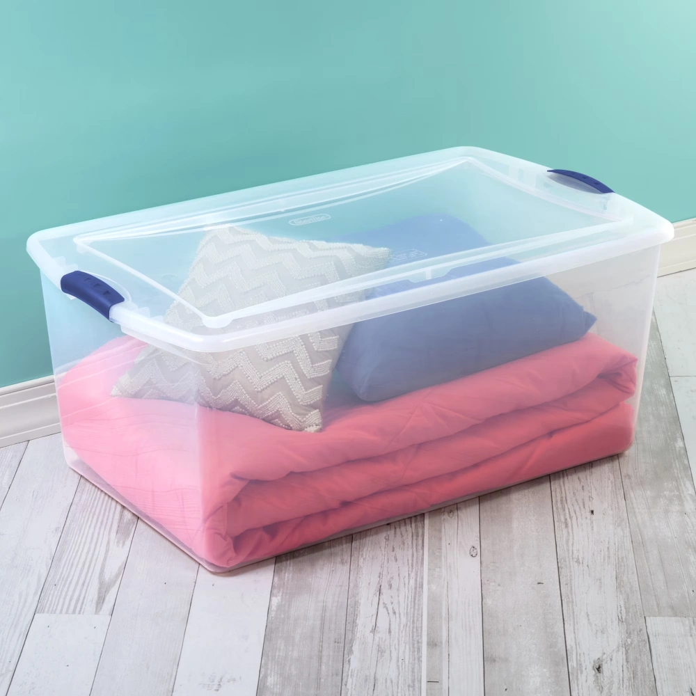 (2 pack)105 Quart Extra-Large Latching Storage Bin, Clear Plastic Storage Container with Latch Lid, Blue view 6