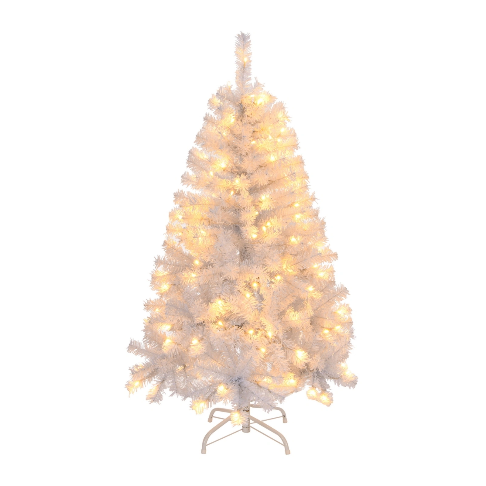 4 FT Artificial Christmas Tree Pre Lit, Hinged Xmas Pine Tree with 346 Branch Tips, 140 Lights Remote Control, White for Holiday Home Office Party