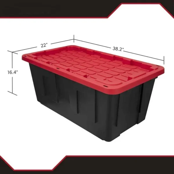 (2 pack)40 Gallon Extra Large Storage Bin with Snap Lid, Black and Red, Heavy Duty Plastic Storage Container view 2