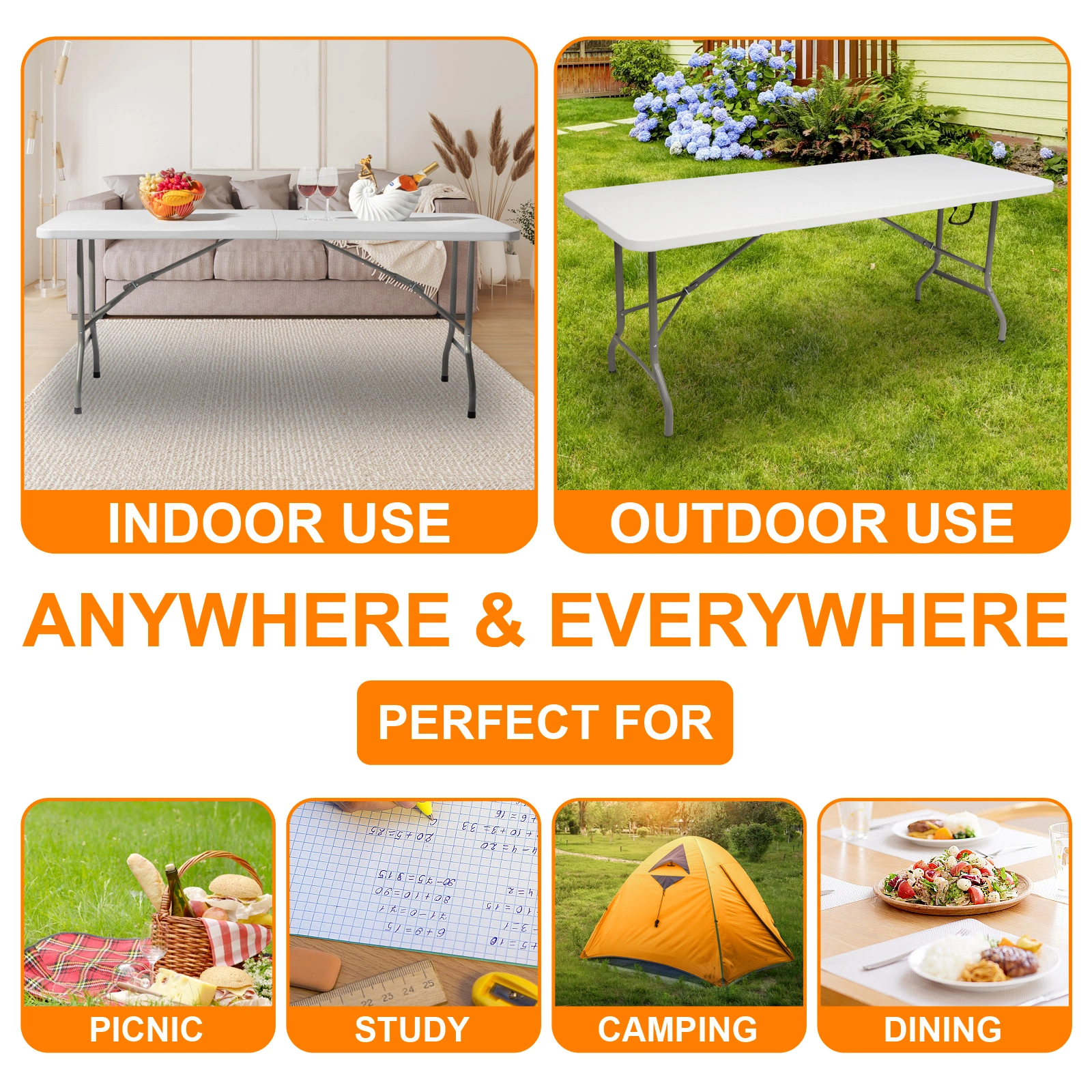 6FT Outdoor Courtyard Foldable Long Table view 17