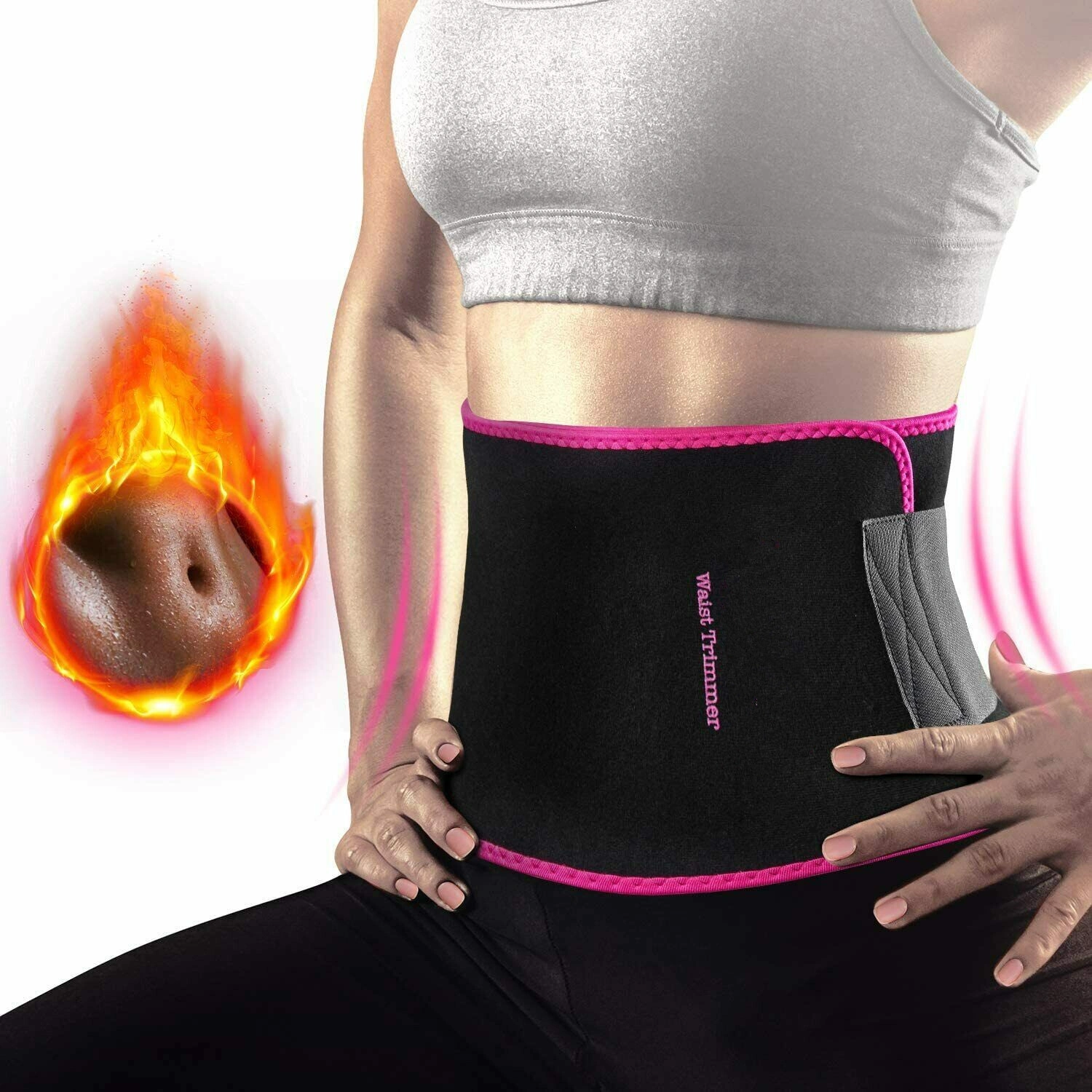 Pink-Black Waist Trimmer Belt Sport Workout Slimming Shaper with Phone Pocket view 3