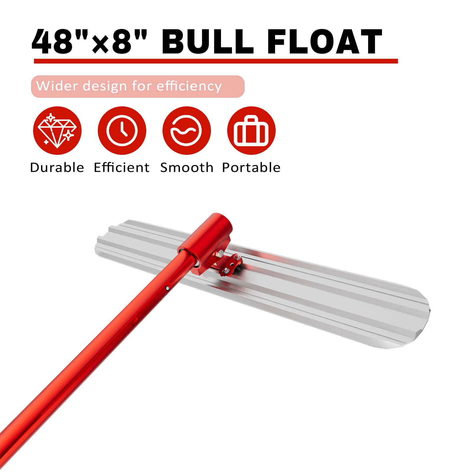 48 Inch Concrete Bull Float 8in Magnesium Aluminum Alloy with 4 Handles, Carry Case & Trowel - Professional Finishing Tool Kit view 2