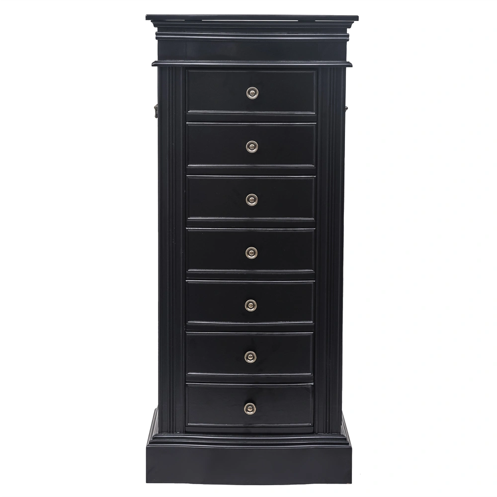 Jewelry Armoire Cabinet with Mirror, 7 Drawers, 24 Necklace Hooks, 2 Side Swing Doors, Black view 2
