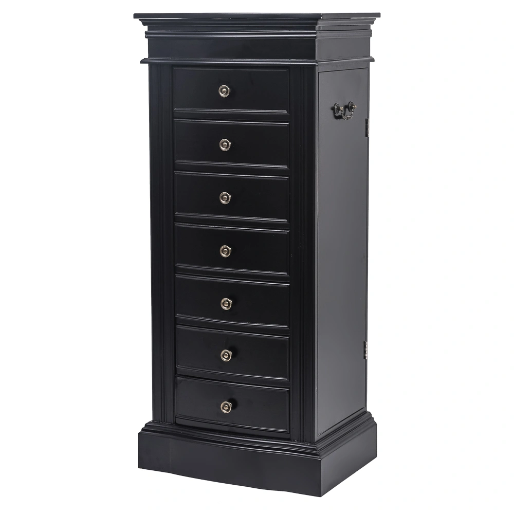 Jewelry Armoire Cabinet with Mirror, 7 Drawers, 24 Necklace Hooks, 2 Side Swing Doors, Black view 3