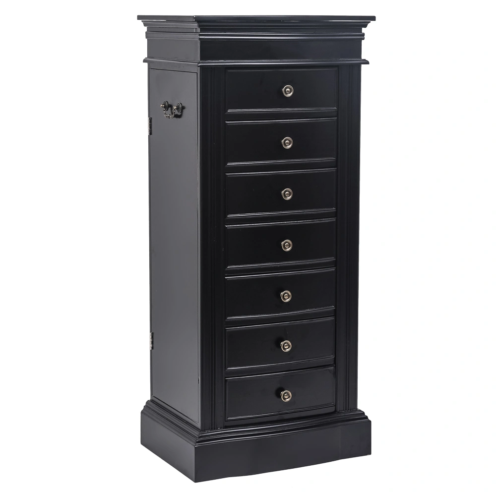 Jewelry Armoire Cabinet with Mirror, 7 Drawers, 24 Necklace Hooks, 2 Side Swing Doors, Black view 4