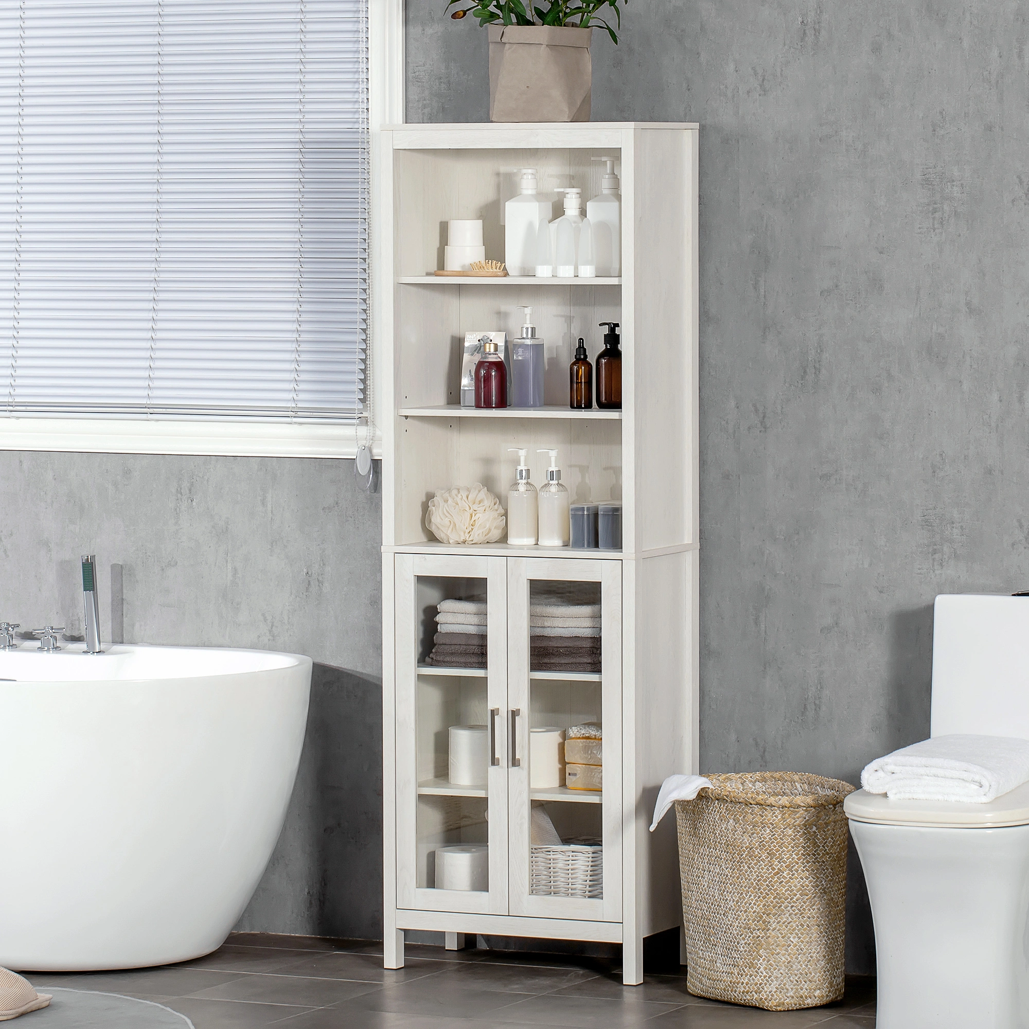 Bathroom Cabinet, Wall-Mounted Storage Organizer with Shelf, White, Space-Saving Design