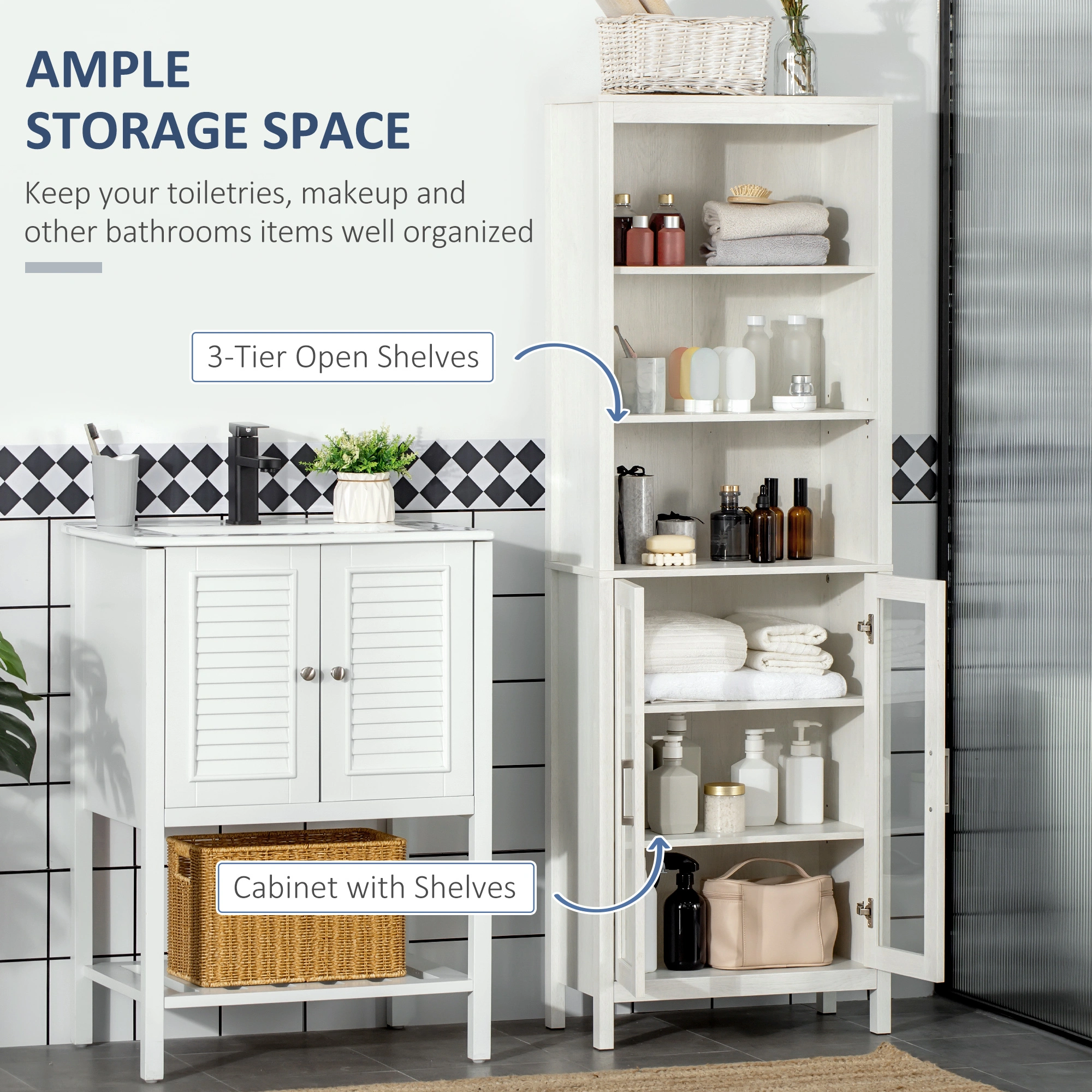 Bathroom Cabinet, Wall-Mounted Storage Organizer with Shelf, White, Space-Saving Design view 3