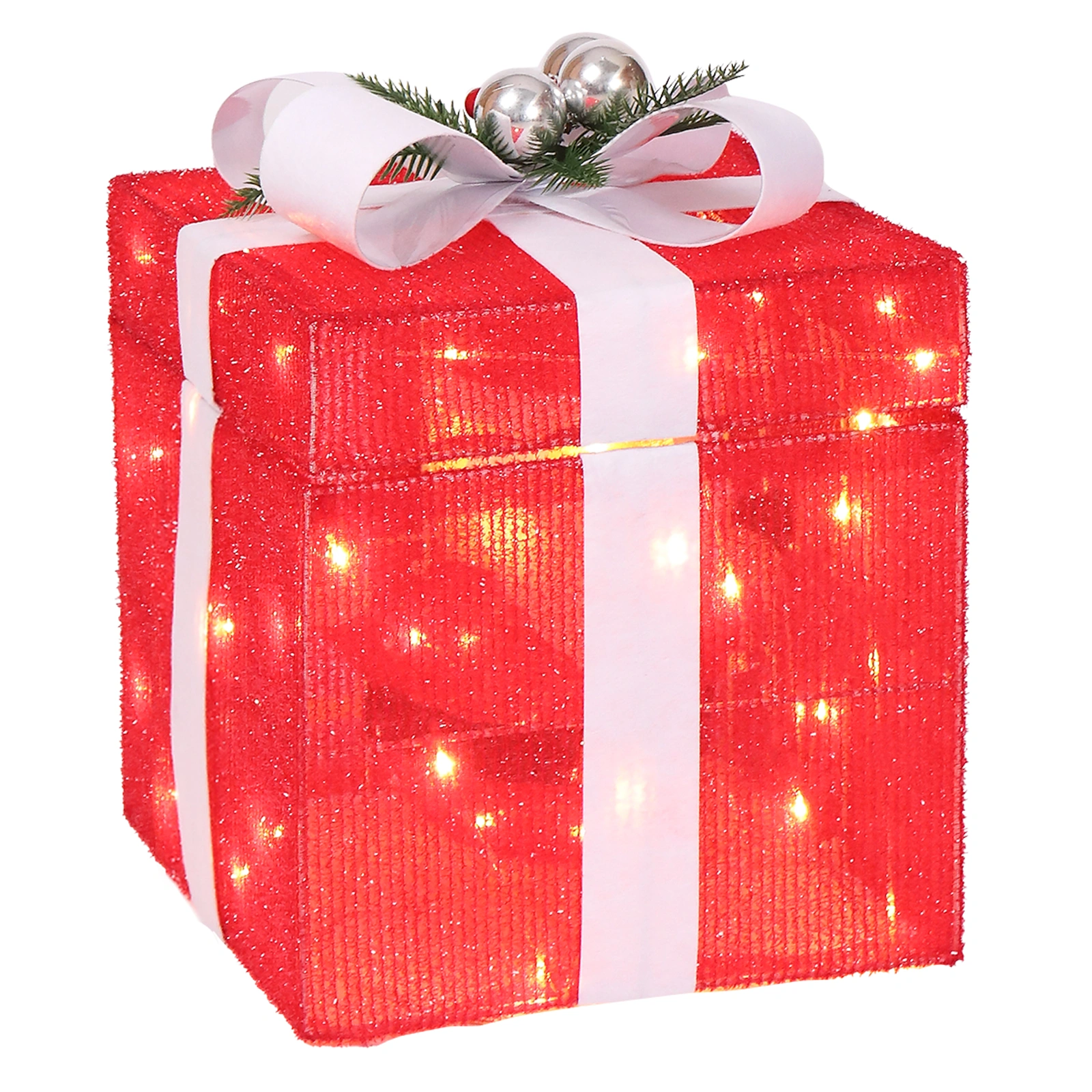 30cm Motorized Pop-up Gift Box with Santa, Outdoor Christmas Decor with Motor & 60 LED Lights, Holiday Indoor Outdoor Display, Red view 3
