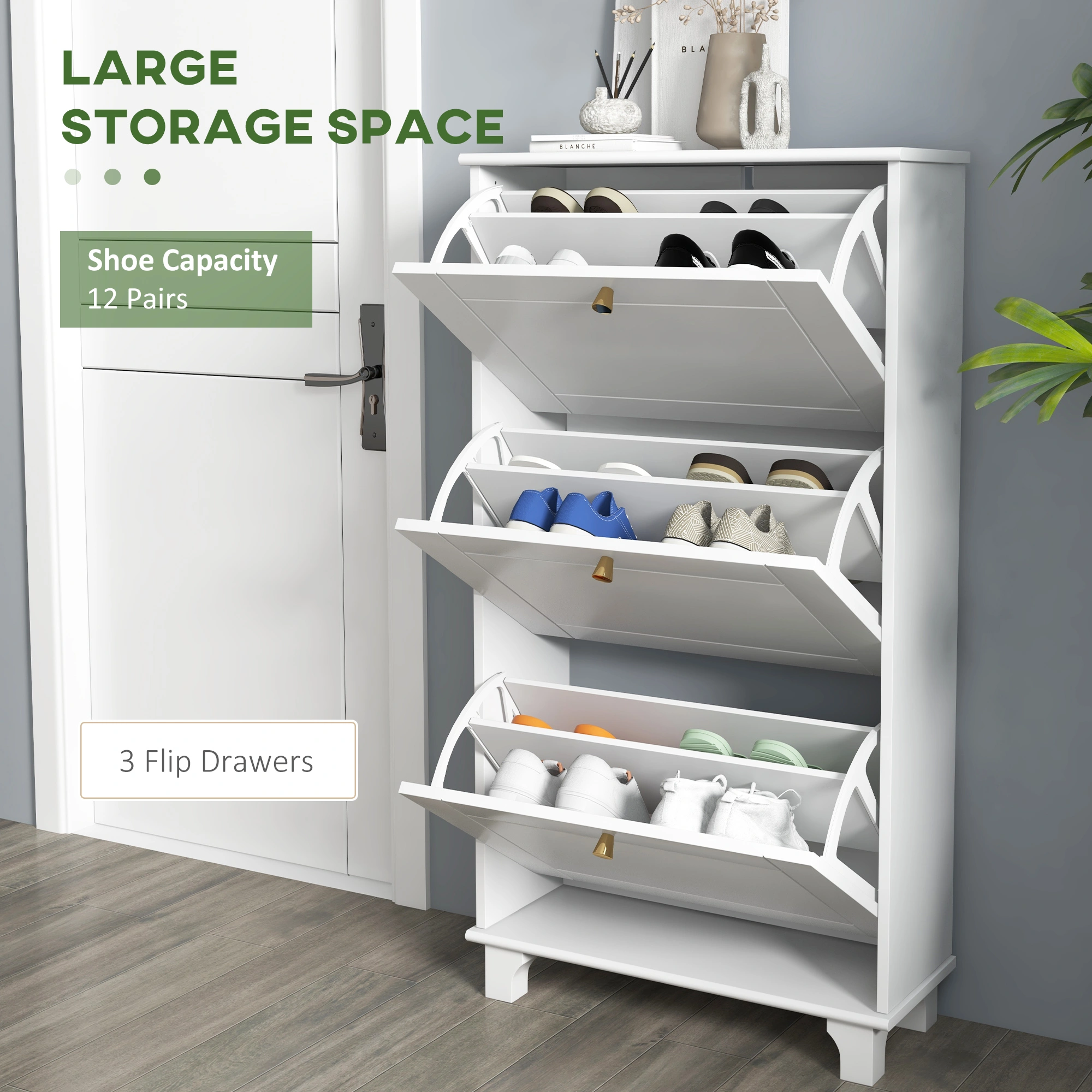 Elegant Shoe Storage Cabinet - Tall Entryway Organizer with Shelves, Closed Design Holds Multiple Pairs, Compact Floor Standing Rack for Home view 2