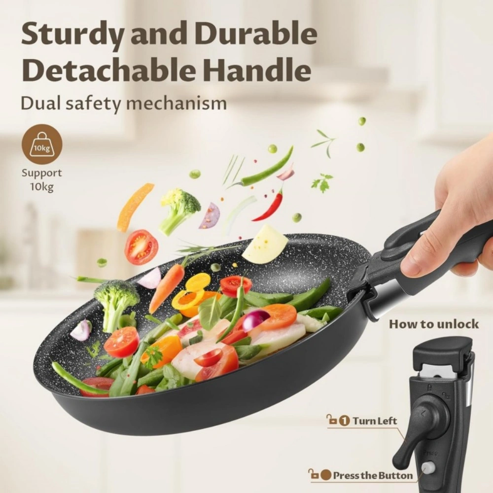 Fadware 4-Piece Frying Pan Set with Detachable Handle, Nonstick Cookware Pot Set view 2