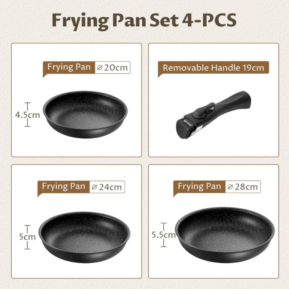 Fadware 4-Piece Frying Pan Set with Detachable Handle, Nonstick Cookware Pot Set view 5