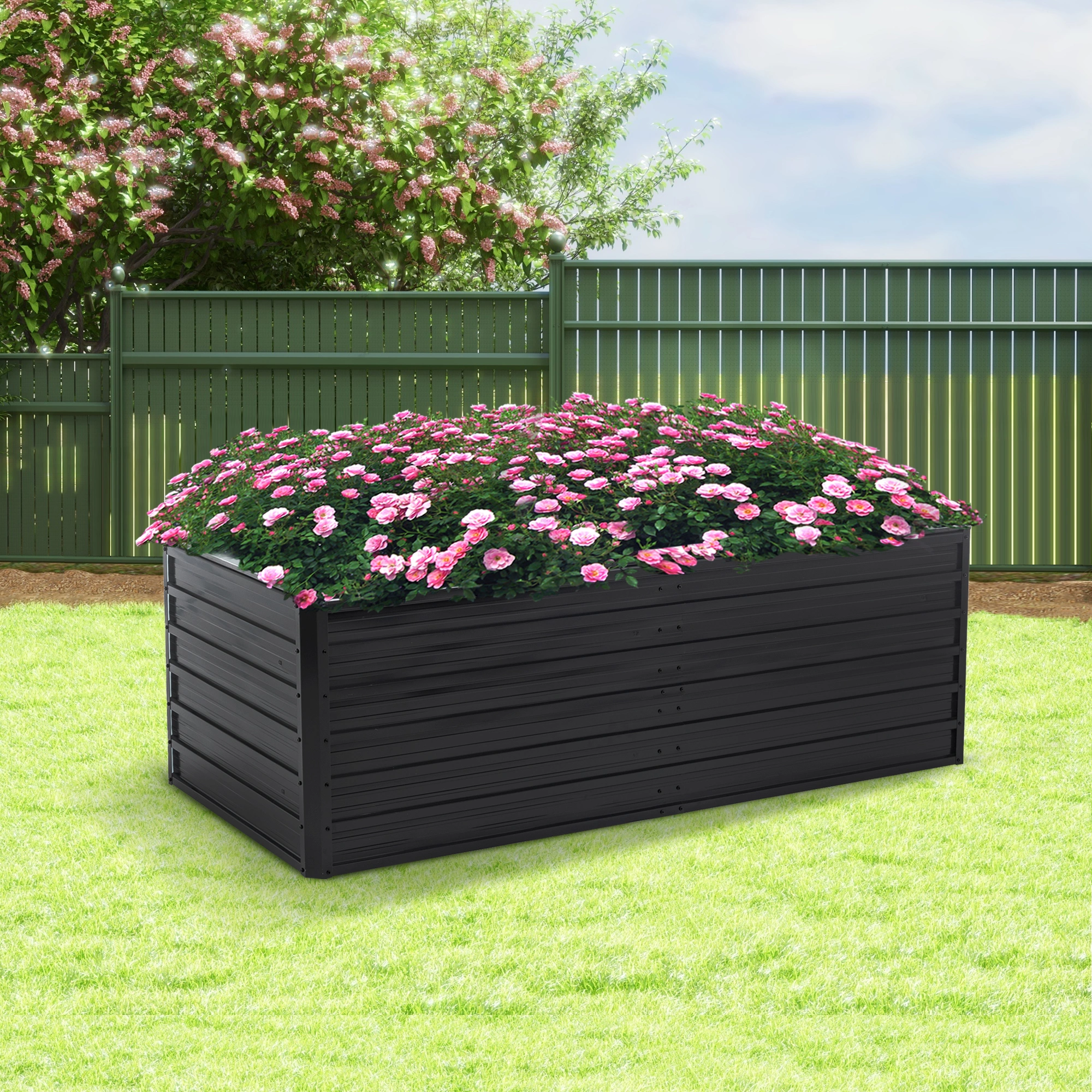 Raised Garden Bed 74.6"x35.4"x25.2" Metal Elevated Planter Box Open Drainage Base 4 Reinforcing Rods Rustproof Steel for Vegetables Flowers Herbs Succulents