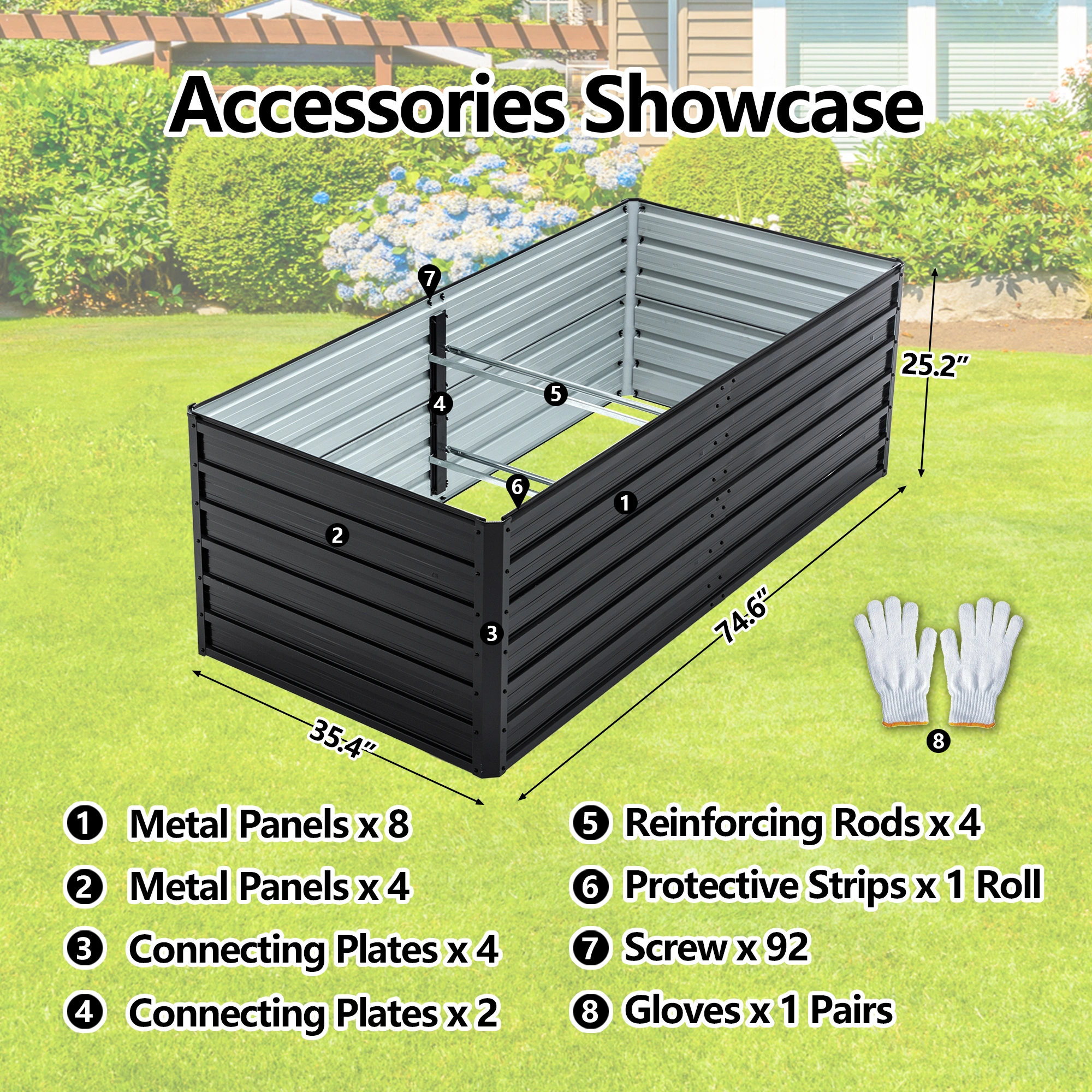 Raised Garden Bed 74.6"x35.4"x25.2" Metal Elevated Planter Box Open Drainage Base 4 Reinforcing Rods Rustproof Steel for Vegetables Flowers Herbs Succulents view 2