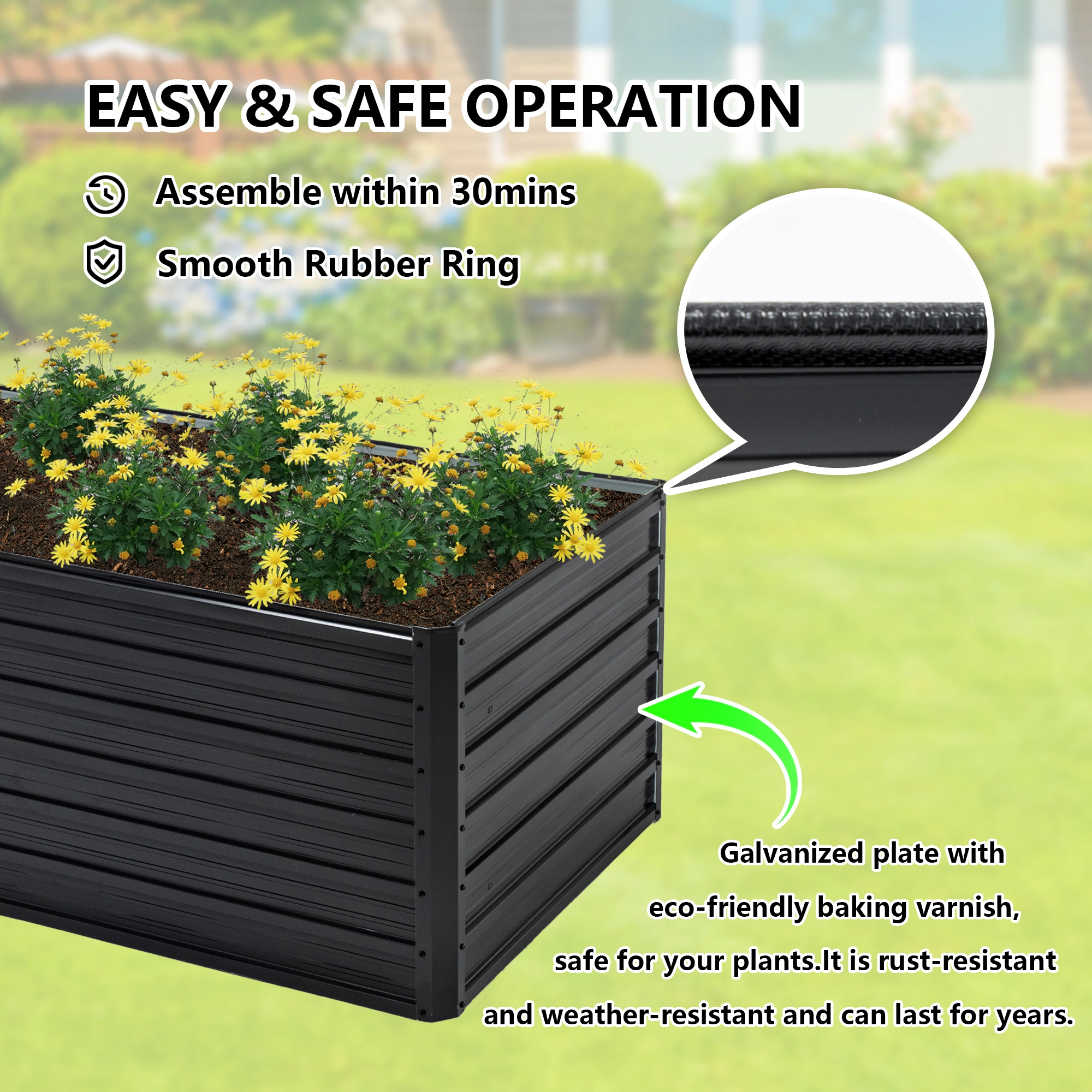 Raised Garden Bed 74.6"x35.4"x25.2" Metal Elevated Planter Box Open Drainage Base 4 Reinforcing Rods Rustproof Steel for Vegetables Flowers Herbs Succulents view 3