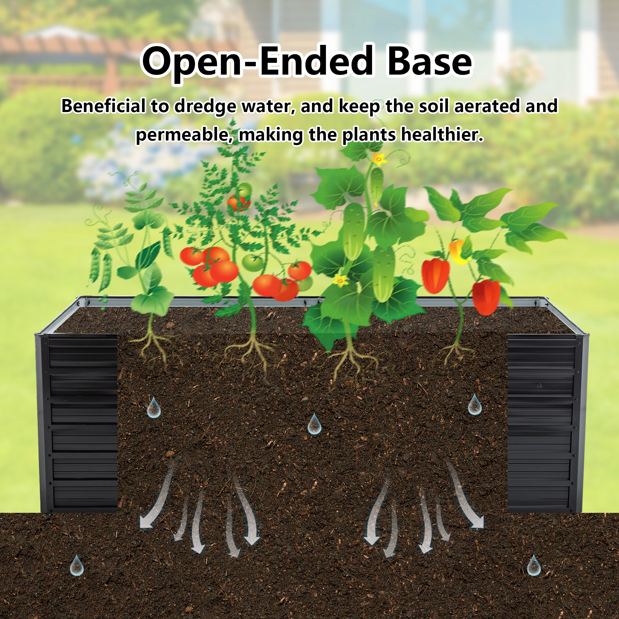 Raised Garden Bed 74.6"x35.4"x25.2" Metal Elevated Planter Box Open Drainage Base 4 Reinforcing Rods Rustproof Steel for Vegetables Flowers Herbs Succulents view 5