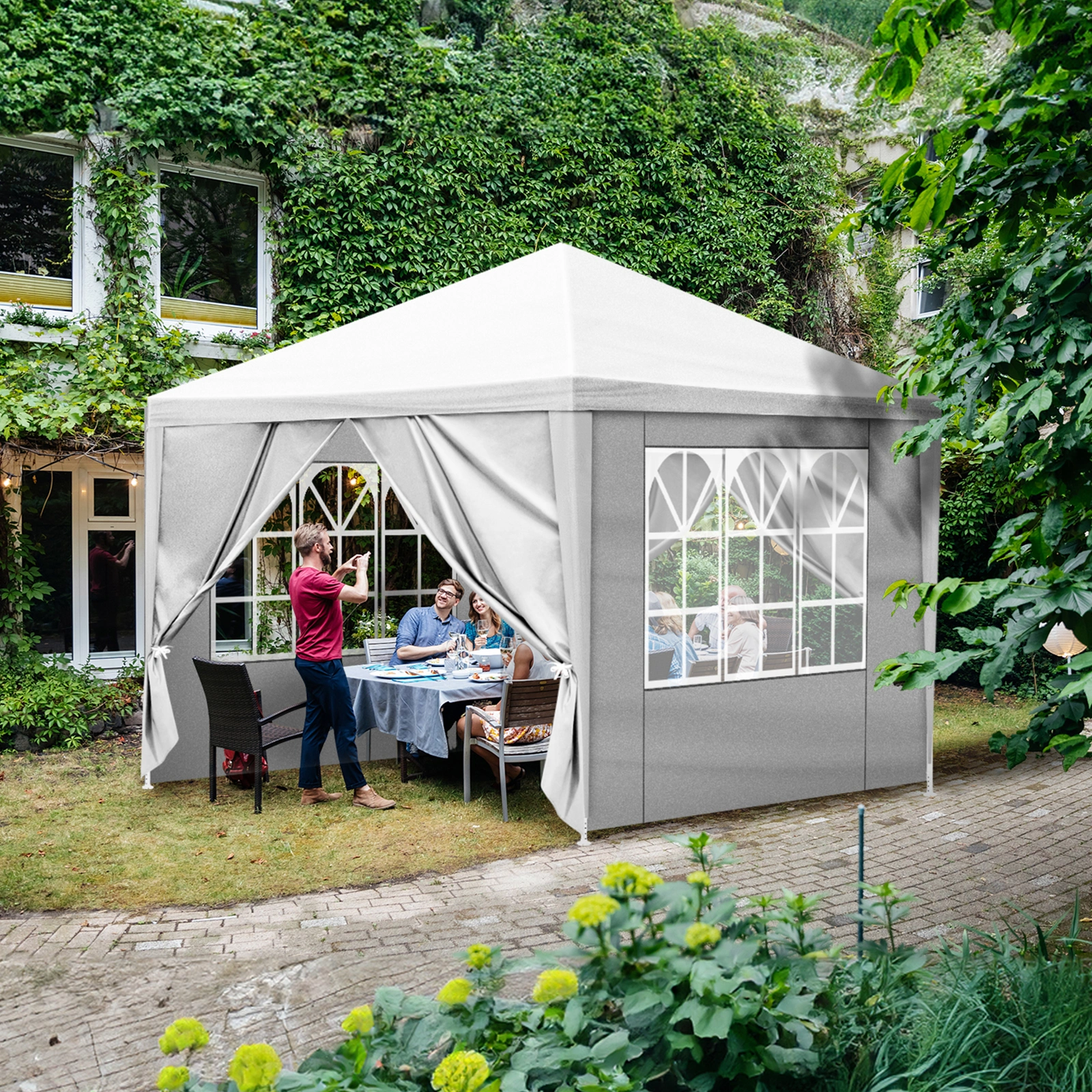 3 x 3m Four Sides Portable Home Use Waterproof Tent with Spiral Tubes White view 12