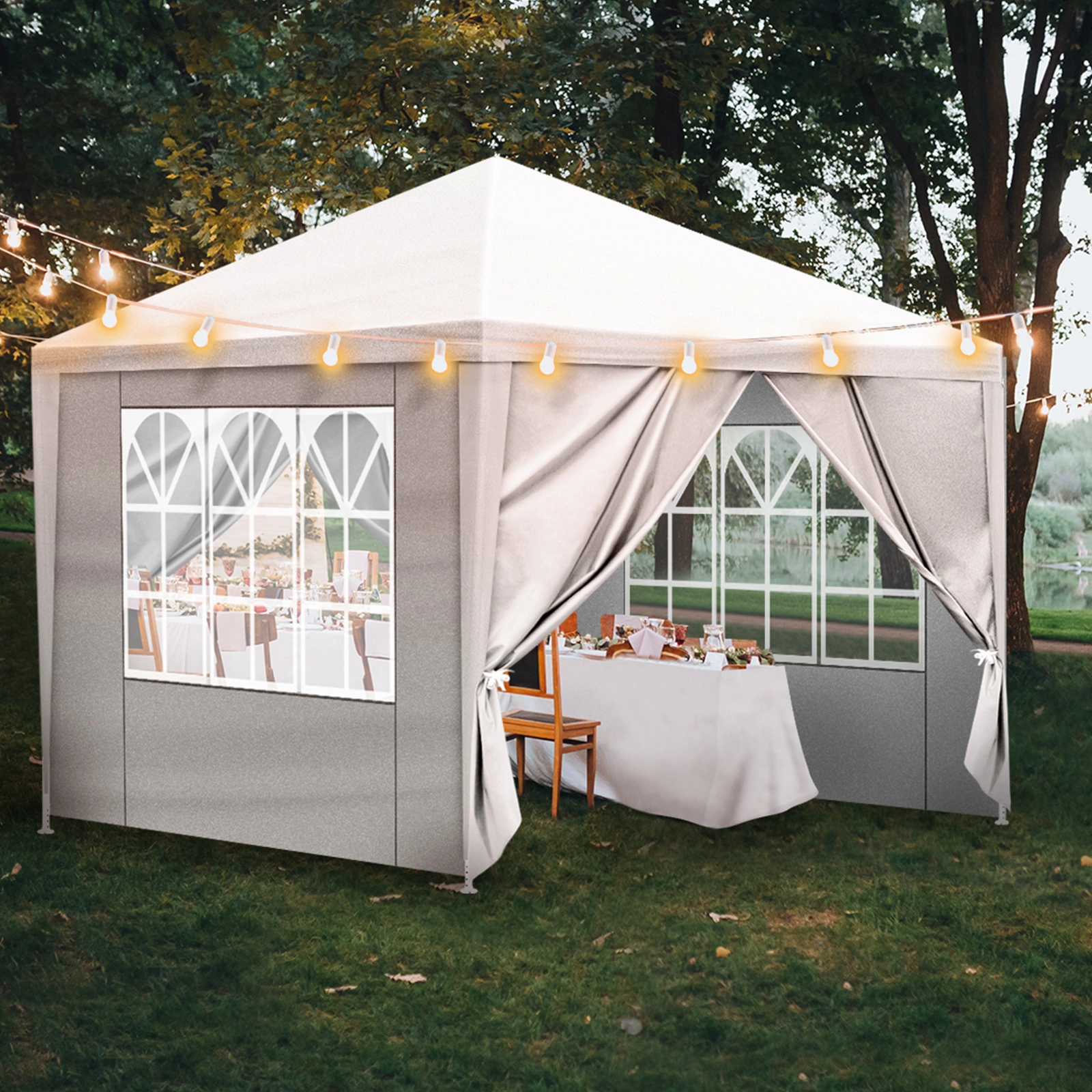 3 x 3m Four Sides Portable Home Use Waterproof Tent with Spiral Tubes White view 15