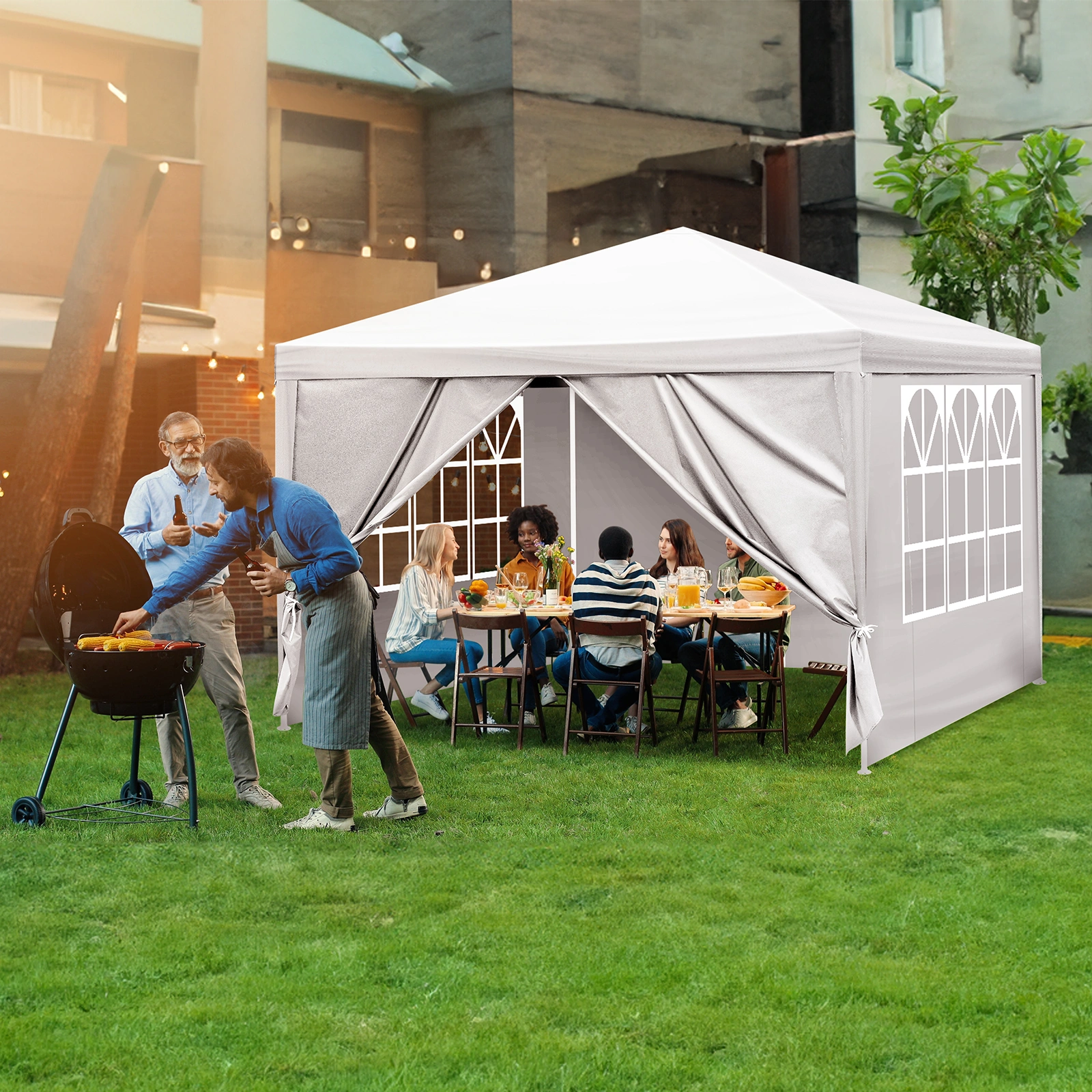 3 x 3m Four Sides Portable Home Use Waterproof Tent with Spiral Tubes White view 16