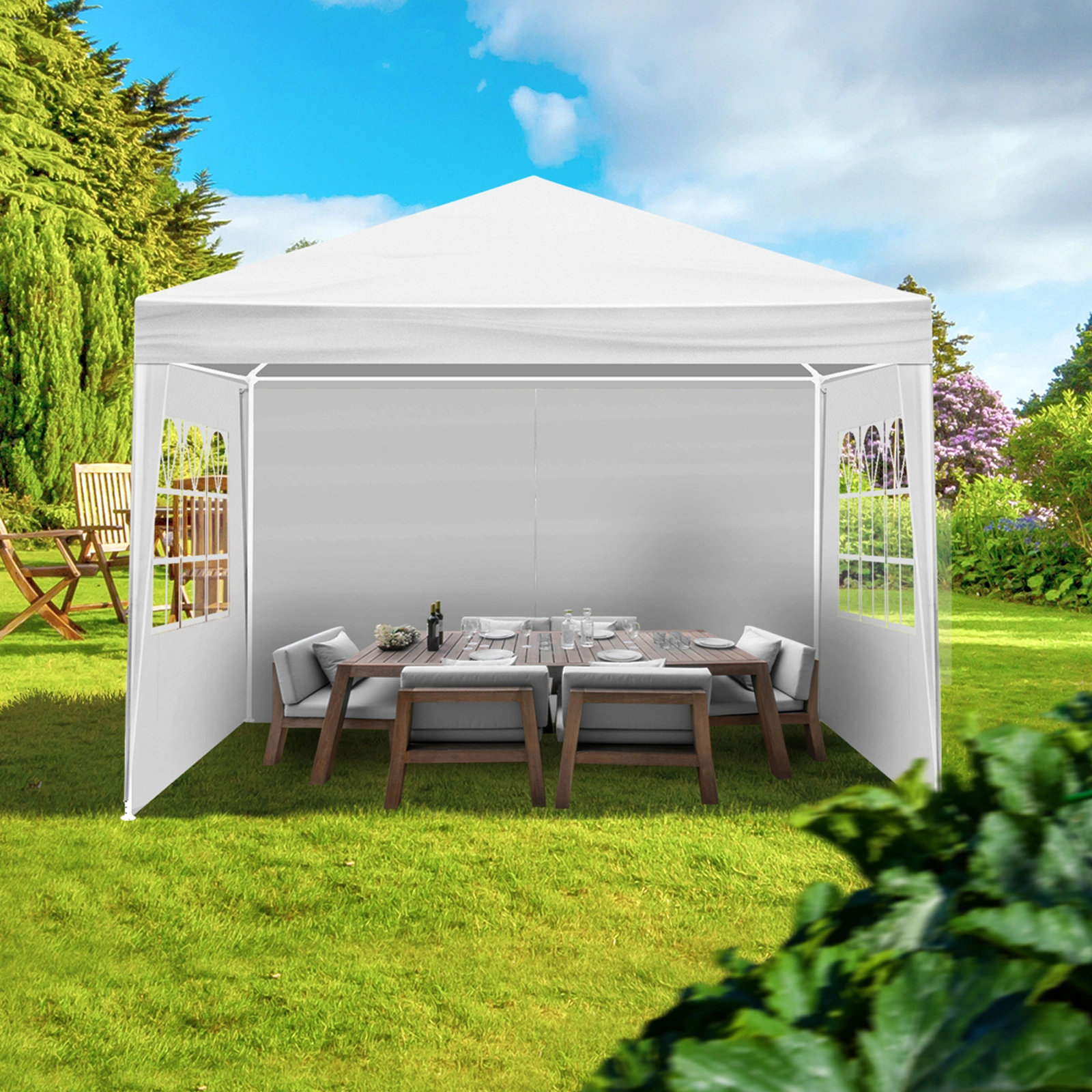 3 x 3m Four Sides Portable Home Use Waterproof Tent with Spiral Tubes White view 18