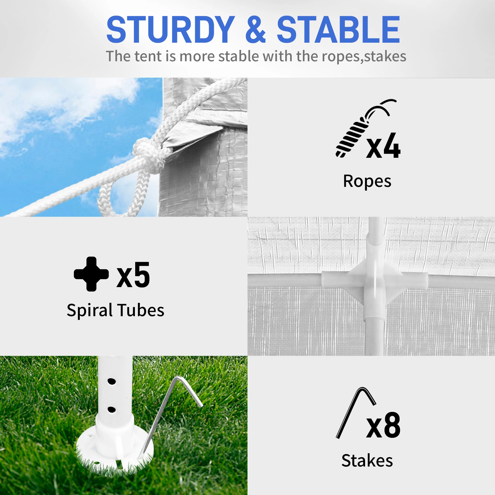 3 x 3m Four Sides Portable Home Use Waterproof Tent with Spiral Tubes White view 4
