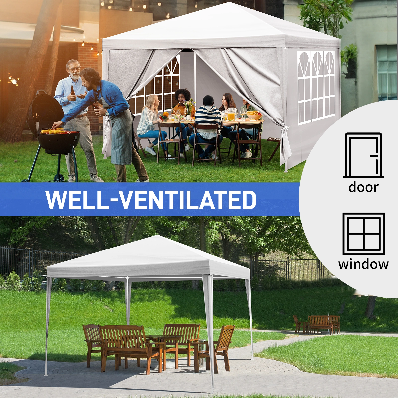 3 x 3m Four Sides Portable Home Use Waterproof Tent with Spiral Tubes White view 6