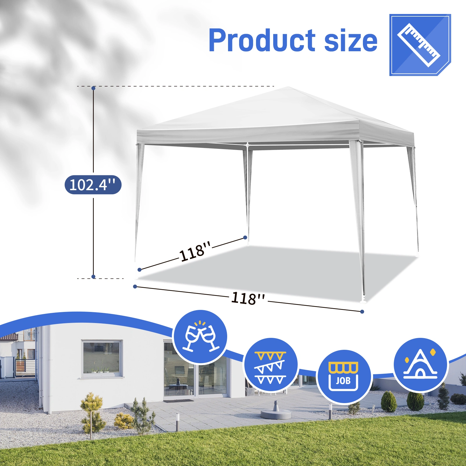 3 x 3m Four Sides Portable Home Use Waterproof Tent with Spiral Tubes White view 8