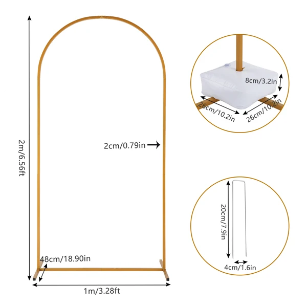 100*200cm For Wedding, Iron, Arc Roof, Door Frame Shape, Water Bag With Floor Nails, Iron Arch, Golden Yellow view 6