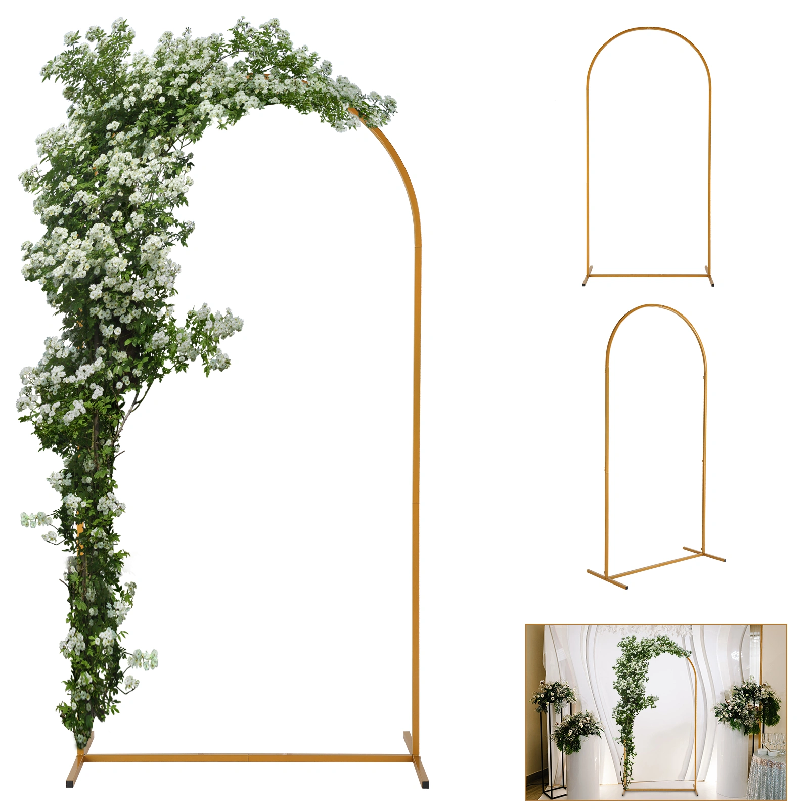 100*200cm For Wedding, Iron, Arc Roof, Door Frame Shape, Water Bag With Floor Nails, Iron Arch, Golden Yellow view 11