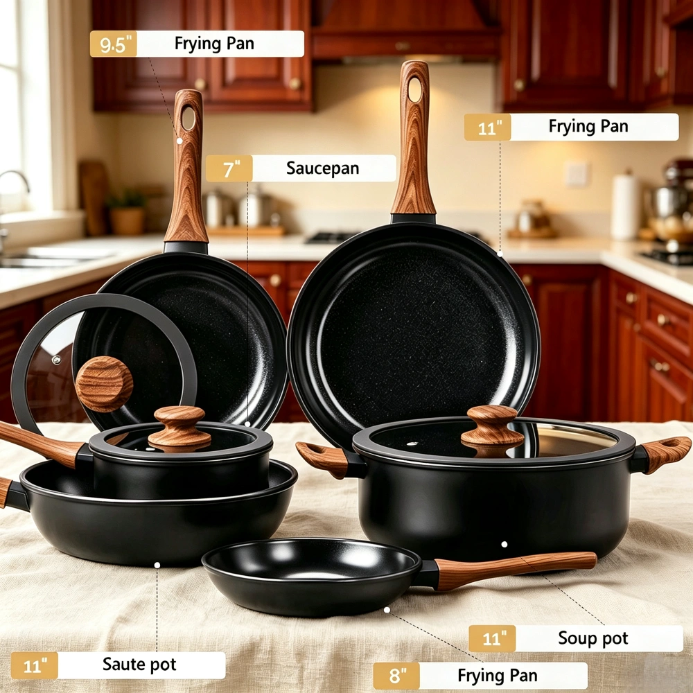 20-Piece Aluminum Pot Set, 6 Pots with 3 Lids and Handles, Cookware Set