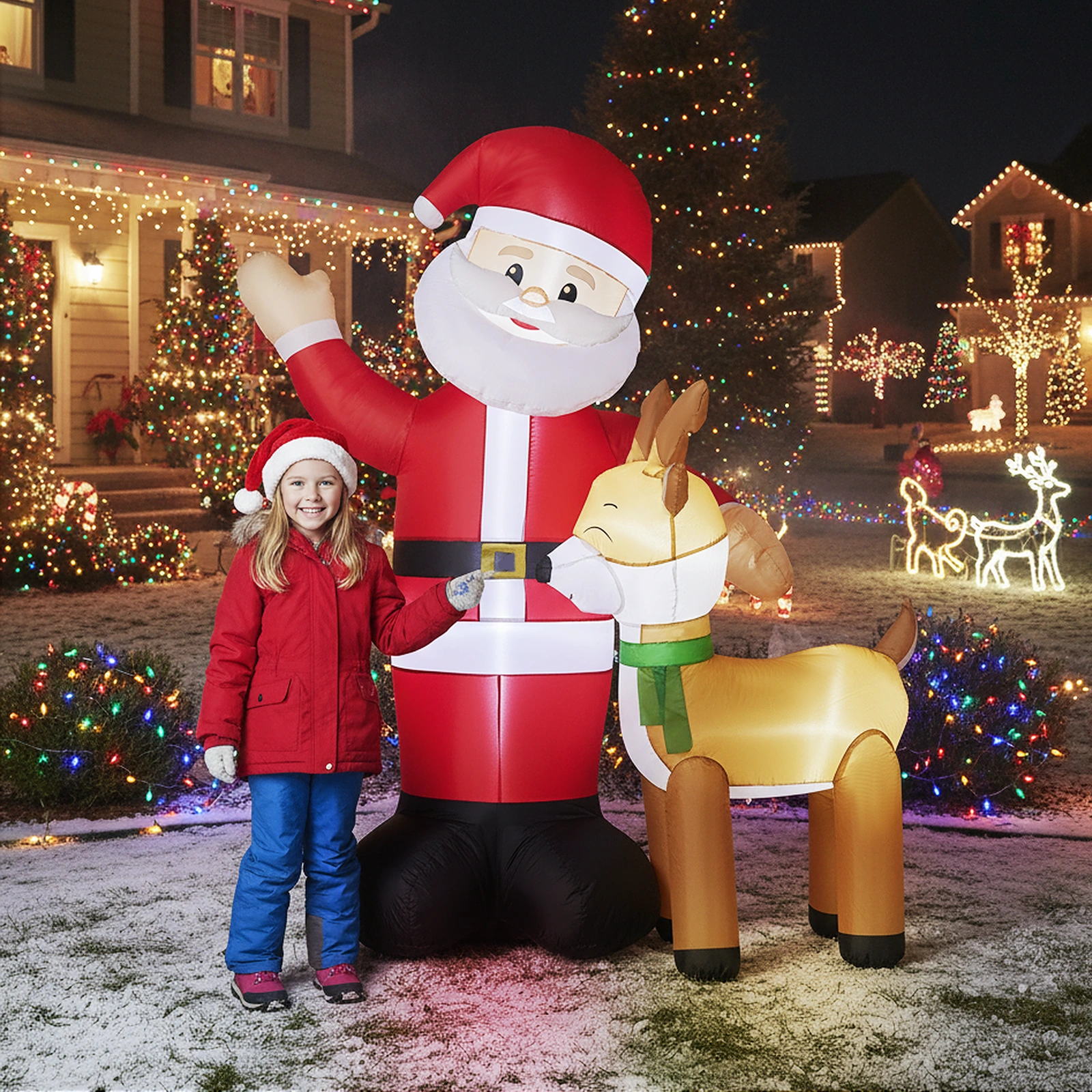 6.3FT Lighted Christmas Inflatable - Santa & Reindeer Blow Up Yard Decor with Built-in LED Lights, Holiday Party Lawn Garden Decoration view 2