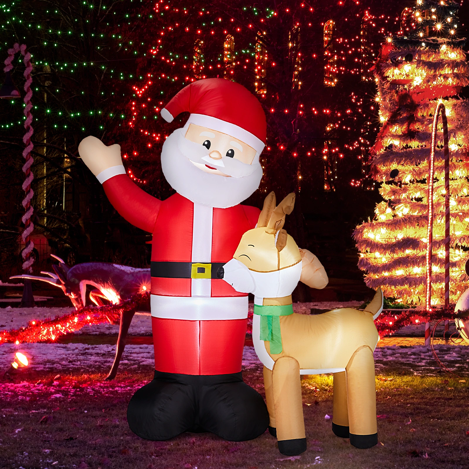 6.3FT Lighted Christmas Inflatable - Santa & Reindeer Blow Up Yard Decor with Built-in LED Lights, Holiday Party Lawn Garden Decoration view 3