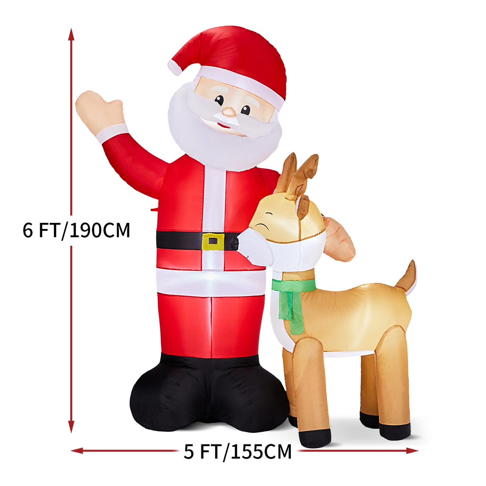 6.3FT Lighted Christmas Inflatable - Santa & Reindeer Blow Up Yard Decor with Built-in LED Lights, Holiday Party Lawn Garden Decoration view 6