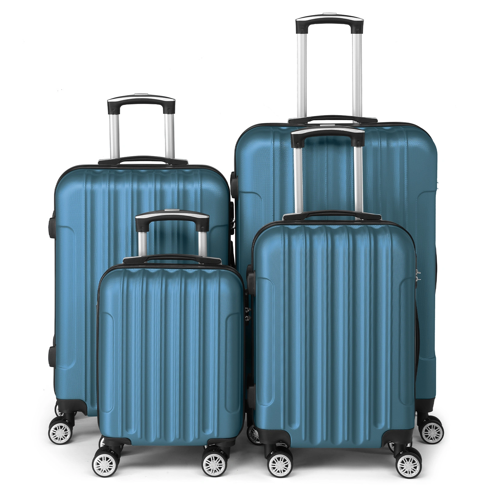 4-Piece ABS Hard Shell Suitcase Set, Telescopic Handle Trolley Luggage, Hand Carry Travel Bag, Blue