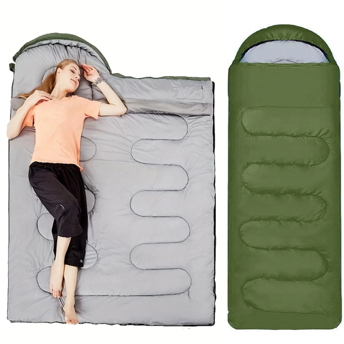 3-4 Season Sleeping Bag Rectangular Envelope Zip-Up for Camping, Lightweight Portable Sleep Bag for Kids & Adults, Military Green view 5