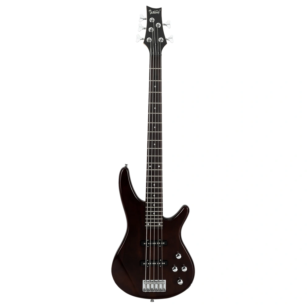 GIB Electric 5 String Bass Guitar Full Size Bag Strap Pick Connector Wrench Tool Earth Brown