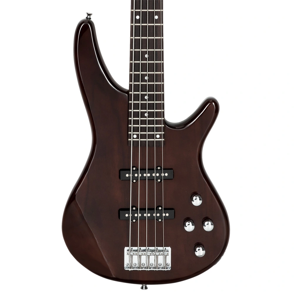 GIB Electric 5 String Bass Guitar Full Size Bag Strap Pick Connector Wrench Tool Earth Brown view 8