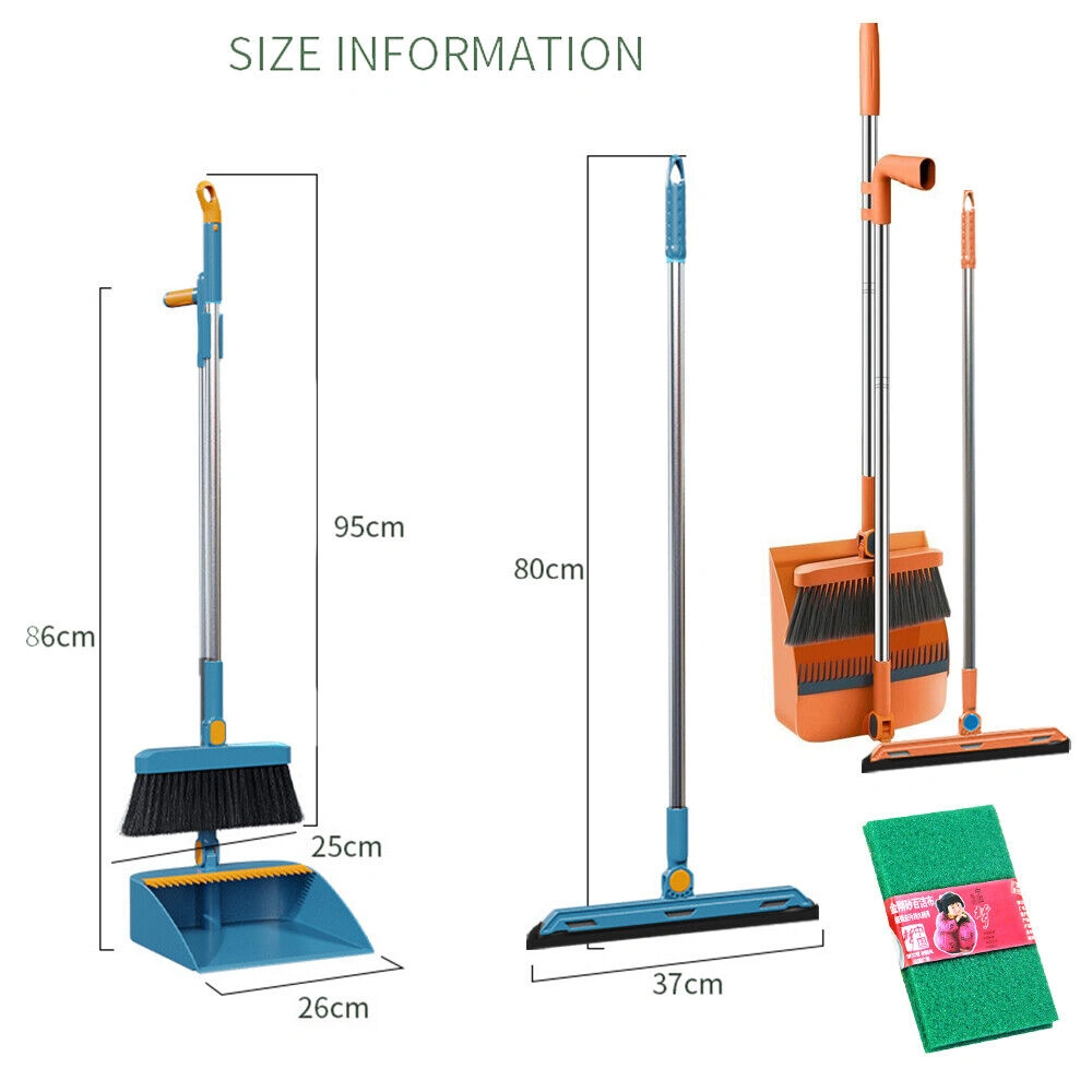 Long Handle Dustpan and Brush Set with Strong Metal Frame, Broom and Sweeper Combo view 3