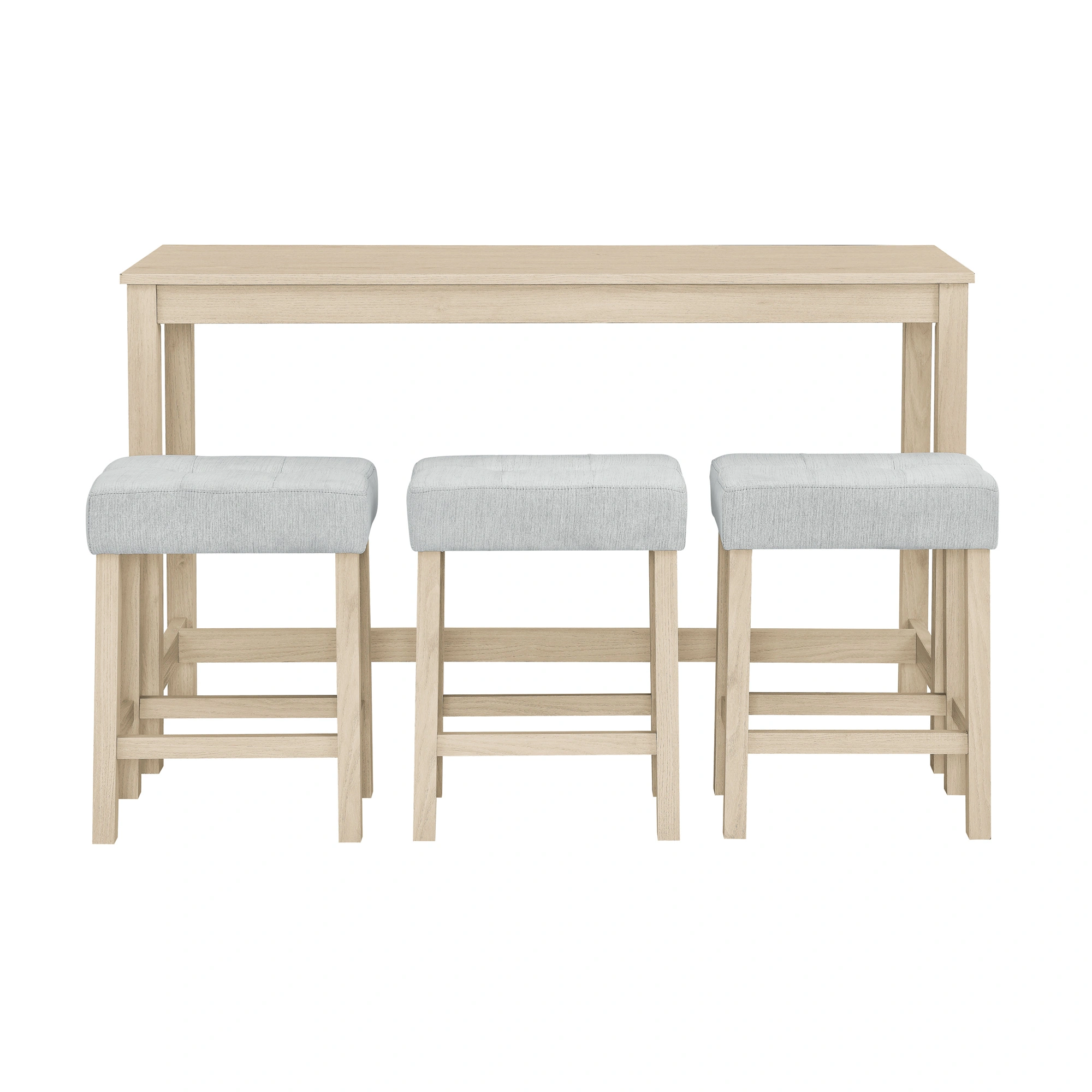 59 Inch Bar Table Set with Power Outlet & USB, 3 Upholstered Stools, High Top Dining Table for Living Room Kitchen with Storage Rack, 4 Piece Counter Height Table Set view 16