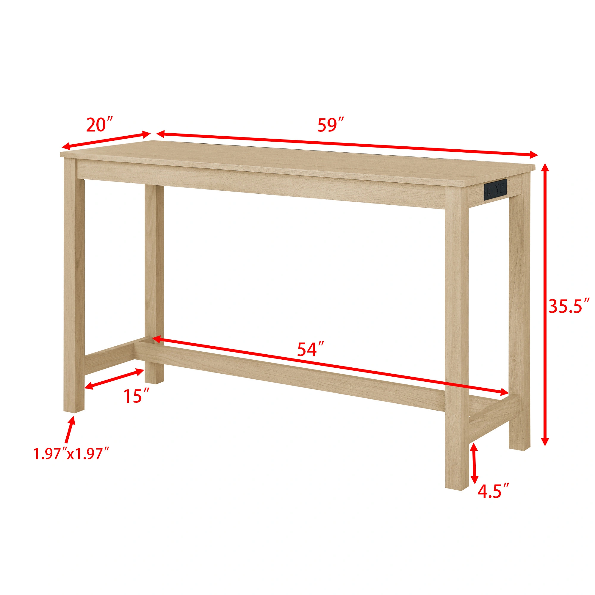 59 Inch Bar Table Set with Power Outlet & USB, 3 Upholstered Stools, High Top Dining Table for Living Room Kitchen with Storage Rack, 4 Piece Counter Height Table Set view 19